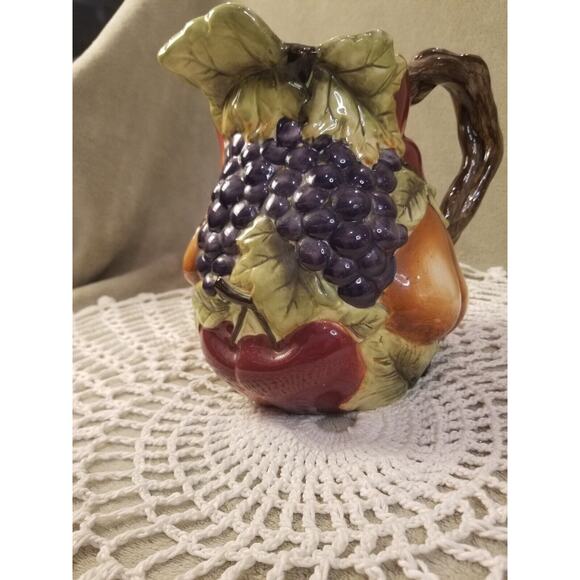 Home Interiors Sonoma Villa Fall Fruit Pitcher Hand Painted Glazed Earthenware - Picture 9 of 12